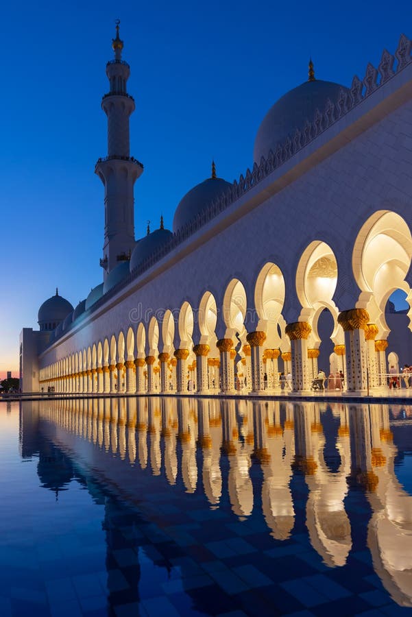 Sheikh Zayed Grand Mosque in Abu Dhabi near Dubai illuminated at night, United Arab EMirates. Sheikh Zayed Grand Mosque in Abu Dhabi near Dubai illuminated at night, United Arab EMirates